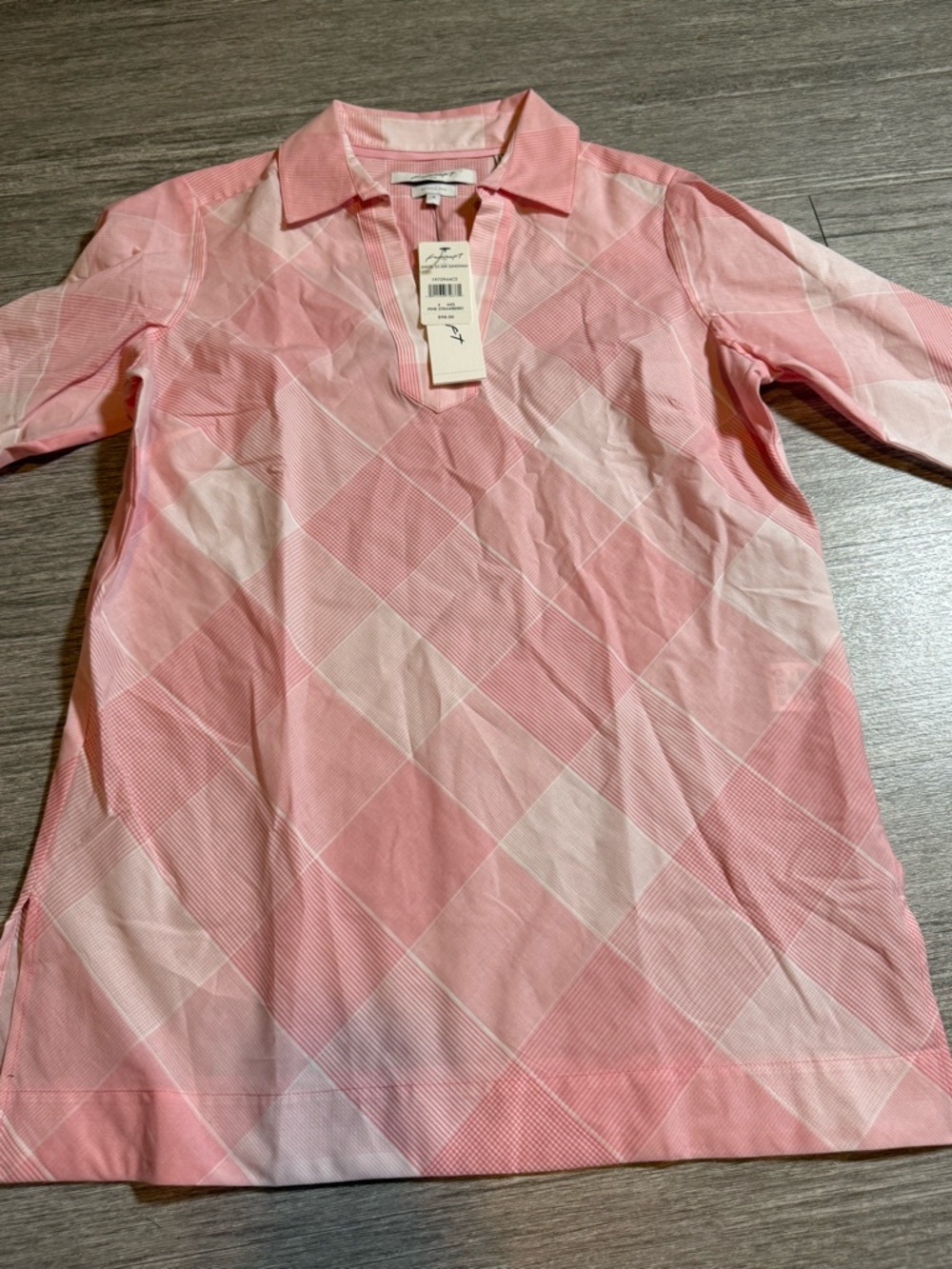 Foxcroft NYC Pink Gingham Shirt Preppy Coastal Grandma Golfcore Cotton 4 NWT